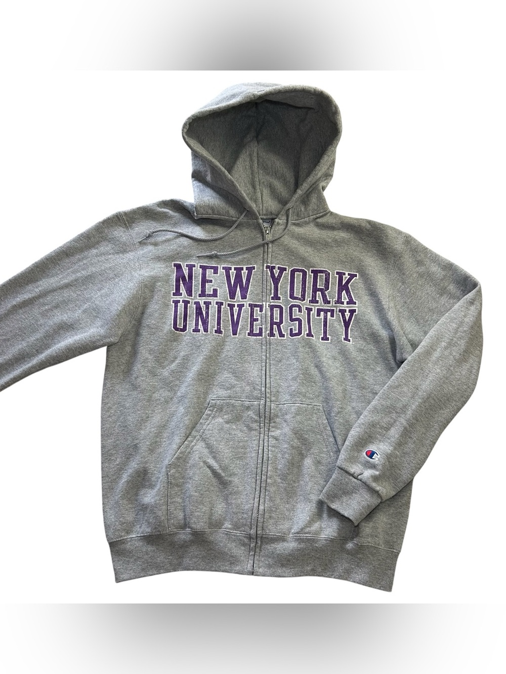 Champion NYU Violets Full-Zip Hoodie Sweatshirt Gray New York University Size M
